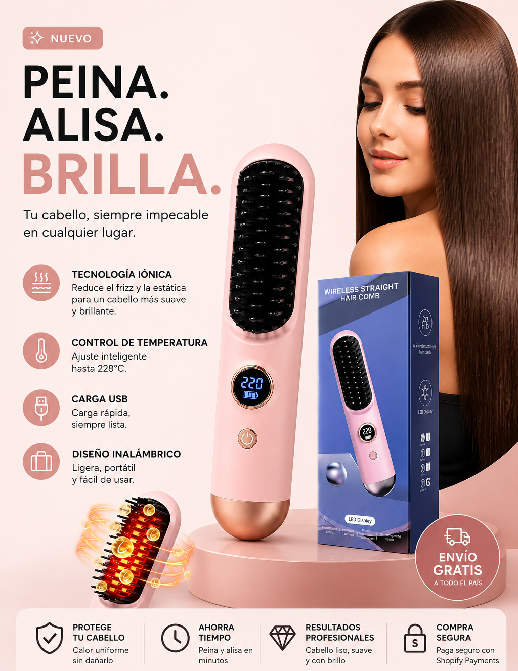 Cepillo Alisador Inalámbrico Premium.