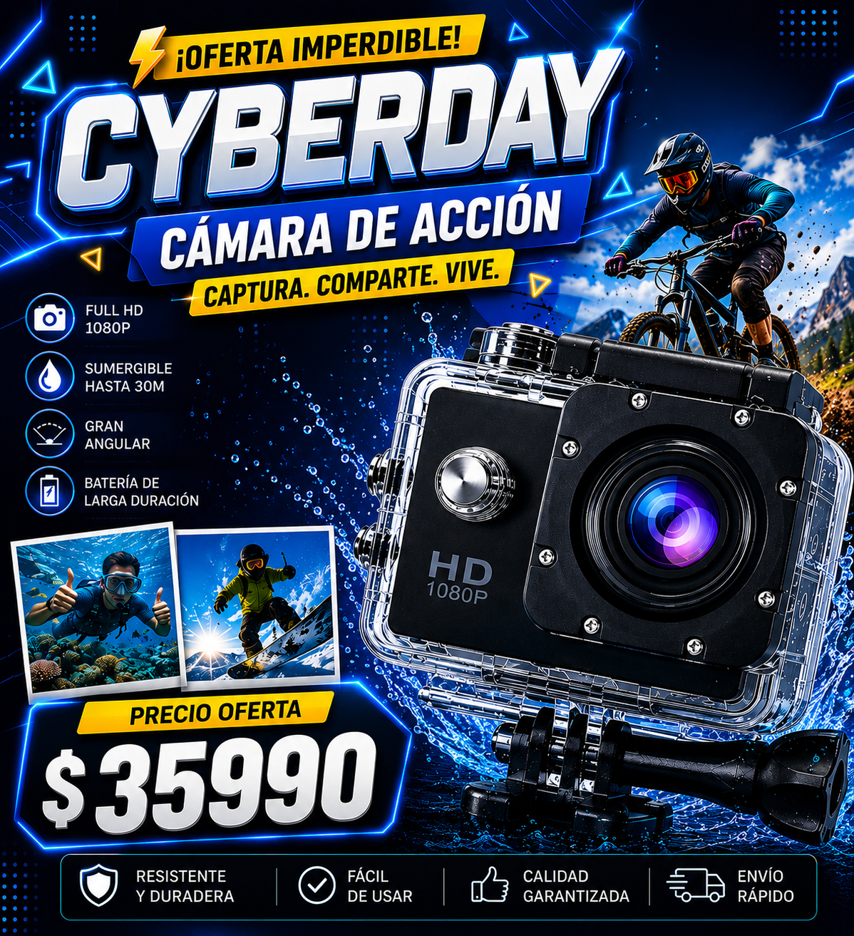 Camara Deportiva sumergible full hd