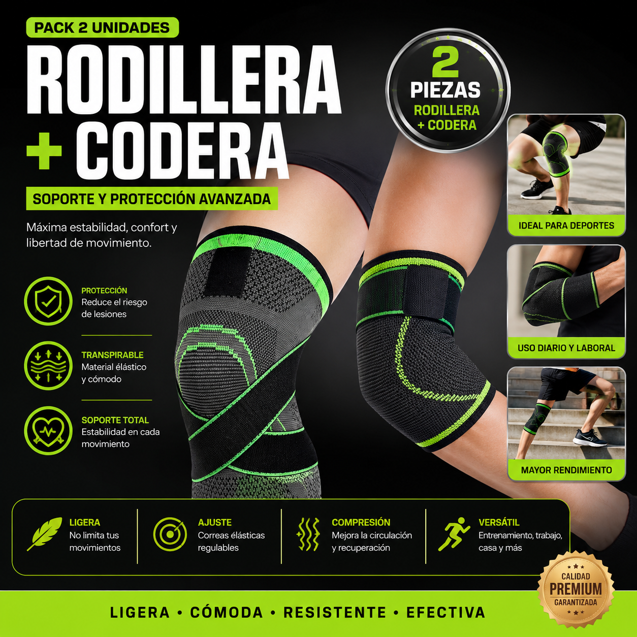 Rodillera + Codera de Compresión Premium | Pack 2 Unidades | Soporte, Protección y Máximo Confort