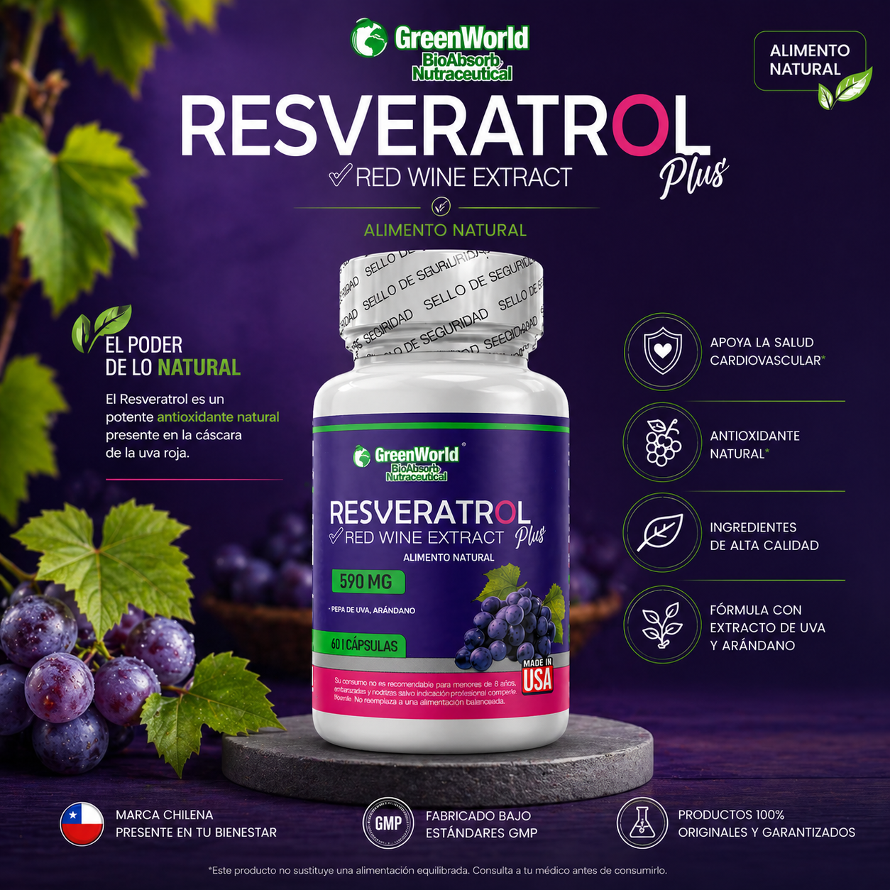 Resveratrol Red Wine Extract Plus 590 mg.