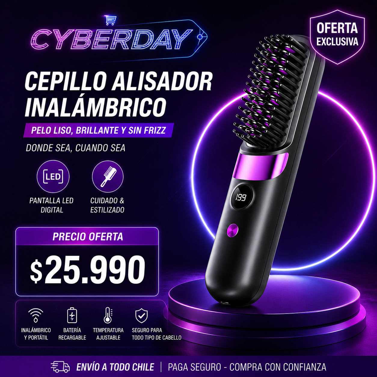 Cepillo Alisador Inalámbrico.